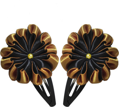 

Threads N Ribbons Gold and Black Flower Hair Clip, Tic Tac Clip(Gold, Black)