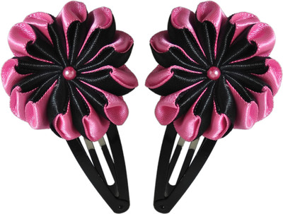

Threads N Ribbons Pink Black Flower Hair Clip, Tic Tac Clip(Pink, Black)