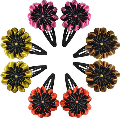 

Threads N Ribbons Pair of 4 Flower Hair Clip Hair Clip, Tic Tac Clip, Hair Pin(Multicolor)