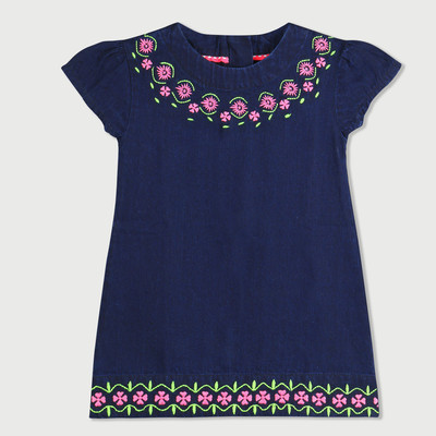 Nitt Hyman  - Cherry Crumble Girls Midi/Knee Length Casual Dress(Blue, Cap Sleeve)