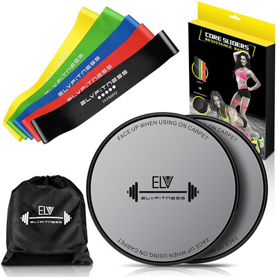 

ELV Resistance Loop Bands and Exercise Sliders Set Home & Personal Fitness Equipment | 5 Elastic Bands + 2 Gliding Discs | Awesome Core, Legs, Abs Workouts | Physical Therapy & Injury Prevention Gym & Fitness, Home Gym Kit