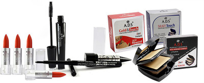 

ADS Water proof Mascara Water proof Eye&Lip Liner,Kajal, Lipstick And Compact Powder(Pack of 8)