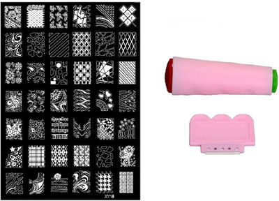 

Royalkart Nail Art Stamping Jumbo Image Plate D.I.Y. With Double-Sided Stamper & Scraper(XY18)(Multicolor)