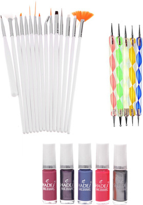 

Store2508 Nail Art Brush Set & Dotting Tool Set with Free 5 Bottles Nail Polish.(Multicolor)