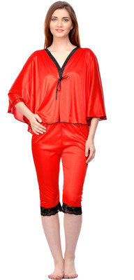 Boosah Women Solid Red Top & Capri Set