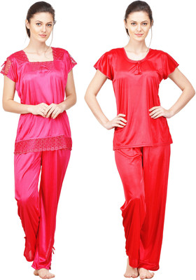 Boosah Women Solid Multicolor Top & Pyjama Set