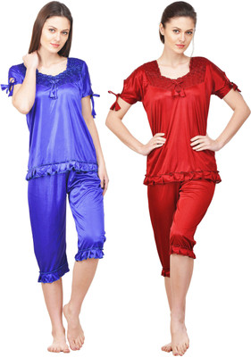 Boosah Women Solid Multicolor Top & Capri Set