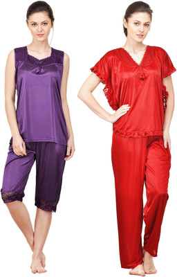 Boosah Women Solid Multicolor Top & Pyjama Set