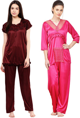 PHALIN Women Solid Multicolor Top & Pyjama Set