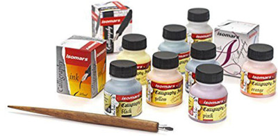 

Isomars Calligraphy Ink Set of 10 (Buy 1 Set of Ink Get A Vintage Oblique Holder Free) Ink Bottle(Pack of 10)