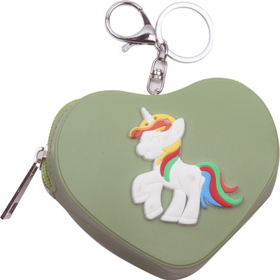 

Yellow Bee Heart Shaped Mini Keychain Coin Purse with Unicorn Coin Purse(Green)