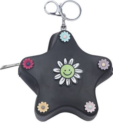 

Yellow Bee Star Shaped Mini Keychain Coin Purse with Flowers Coin Purse(Black)