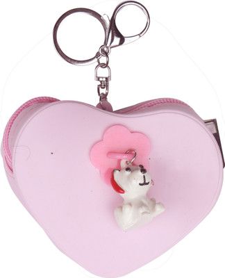 

Yellow Bee Heart Shaped Mini Keychain Coin Purse with Dog Coin Purse(Pink)