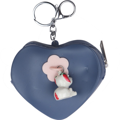 

Yellow Bee Heart Shaped Mini Keychain Coin Purse with Dog Coin Purse(Blue)