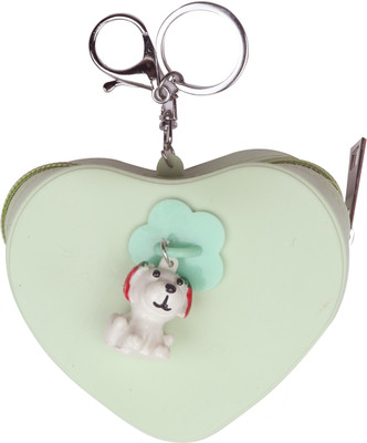 

Yellow Bee Heart Shaped Mini Keychain Coin Purse with Dog Coin Purse(Green)