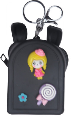 

Yellow Bee Mini Keychain Coin Purse with Girl and Lolipop Coin Purse(Black)