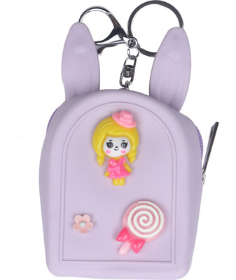 

Yellow Bee Mini Keychain Coin Purse with Girl and Lolipop Coin Purse(Purple)