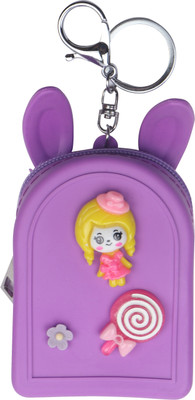 

Yellow Bee Mini Keychain Coin Purse with Girl and Lolipop Coin Purse(Purple)