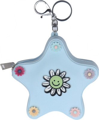 

Yellow Bee Star Shaped Mini Keychain Coin Purse with Flowers Coin Purse(Blue)
