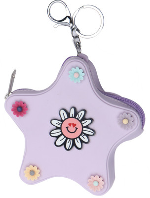 

Yellow Bee Star Shaped Mini Keychain Coin Purse with Flowers Coin Purse(Purple)