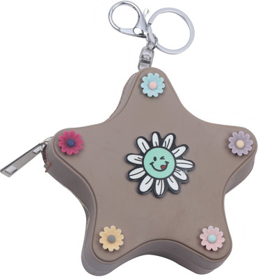 

Yellow Bee Star Shaped Mini Keychain Coin Purse with Flowers Coin Purse(Brown)