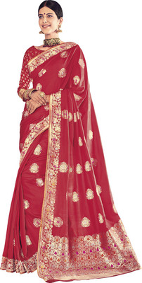 Ratnavati Printed, Woven Kanjivaram Poly Silk Saree(Red)
