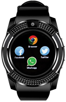 

Hottech Smart Search Bluetooth , Round Dial, SIM Card, Memory Card,Remote Camera,Microphone,Micro USB,Touch Panel , Sedentary Reminder,Quick Response ,Power Key with Metal Shell Black Smartwatch(Black Strap Free Size)