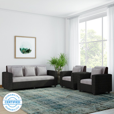 Bharat Lifestyle Tulip Fabric 3 + 1 + 1 Black Sofa Set