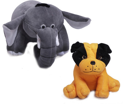 

ARD Enterprise Original Bull Dog and Elephant Combo,Premium Quality,Non-Toxic Super Soft Plush Stuff Toys for all age groups - 30 cm(Multicolor)