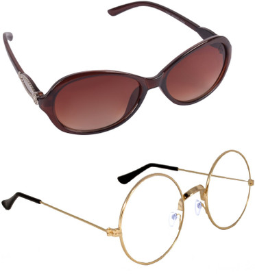 CRIBA Round, Cat-eye Sunglasses(For Men & Women, Clear, Brown)