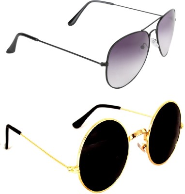 CRIBA Round, Aviator Sunglasses(For Men, Black, Grey)