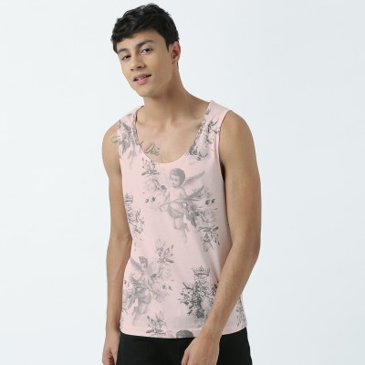 HUETRAP Printed Men Round Neck Pink T-Shirt