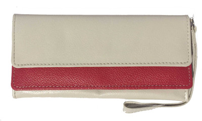 

Elysian Women Red Genuine Leather Wrist Wallet(15 Card Slots), Red;cream;off white