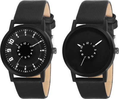 Keepkart Black Leather ~ Strap Couple Watch For Boys And Girls Watch - For Men & Women
