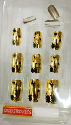 

Perky Sack French Style Designer Artificial Nail Tip Pack of (12) Adjustable Nails Black, Gold(Pack of 12)