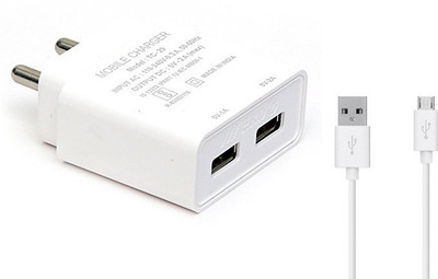 

RKANDROID Dual Port USB Charger Adapter with 2.4 Amp Power Supply for All Android Devices ( Data Cable Included ) - White Tablet Charger(White, Cable Included)
