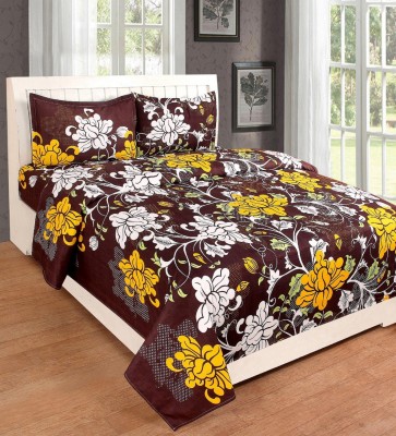 Creations@Home 110 TC Polycotton Double Floral Flat Bedsheet(Pack of 1, Brown)