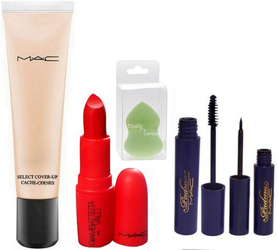

Studio Fix Combo Sponge Puff & Select Cover up Foundation & red Lipstick & Eyeliner & Mascara(Set of 5)