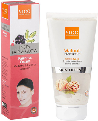 

VLCC Insta Fair & Glow Fairness Cream 50gm + Walnut scrub 80gm(Set of 2)