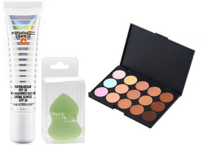 

Studio Fix Combo Sponge Blender Puff& MAC 15 Shades Concealer Palette&LightFull Tinted Cream Liquid Foundation(Set of 3)