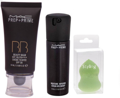 

styling Sponse puff With Mac Professional Makeup Combo(Prep+Prime Infusion Face Serum & BB Beauty Balm SPF 35/PA+++(Set of 3)