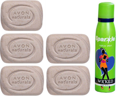 

Avon Anew five Naturals Exfoliating Bar Soap (100 g) With one sparkle perfume spray 150 ml(Set of 6)