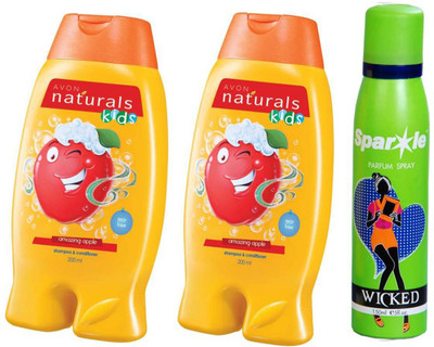 

Avon Anew two Naturals Kids Amazing Apple Shampoo & Conditioner (200 ml) With one sparkle perfume spray 150 ml(Set of 3)