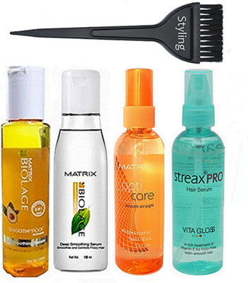 

styling Of Hair Brush, Matrix Biolace Smoothproof Hair Serum 100ml With Deep Smoothing Hair Serum 100ml, Opticare Split End Serum 100ml & Streax Pro Vita Gloss Hair Serum 100ml(Set of 5)