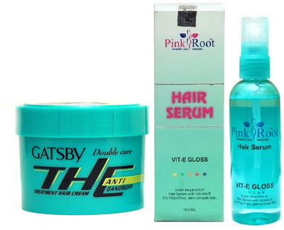 

Pink Root Hair Serum with GATSBY Double Care Treatment Hair Cream (THC) Anti Dandruff(Set of 2)