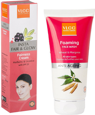 

VLCC Insta Fair & Glow Fairness Cream 50gm + Foaming Face wash 100ml(Set of 2)