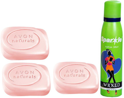 

Avon Anew three Naturals Fairness Bar Soap (100 g) With one sparkle perfume spray 150 ml(Set of 4)