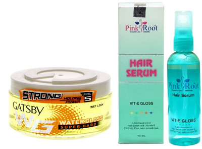 

Pink Root Hair Serum with GATSBY Strong Holding Power Level 5 WG (WATER GLOSS) SUPER HARD(Set of 2)