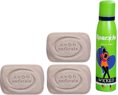 

Avon Anew three Naturals Exfoliating Bar Soap (100 g) With one sparkle perfume spray 150 ml(Set of 4)