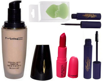 

Studio Fix Combo Of Sponge Puff & Hyper Real Spf 15 Foundation Fond De Teint Spf 15 & Giambattista D For Danger Lipstick & Padma Eyeliner & Mascara(Set of 5)